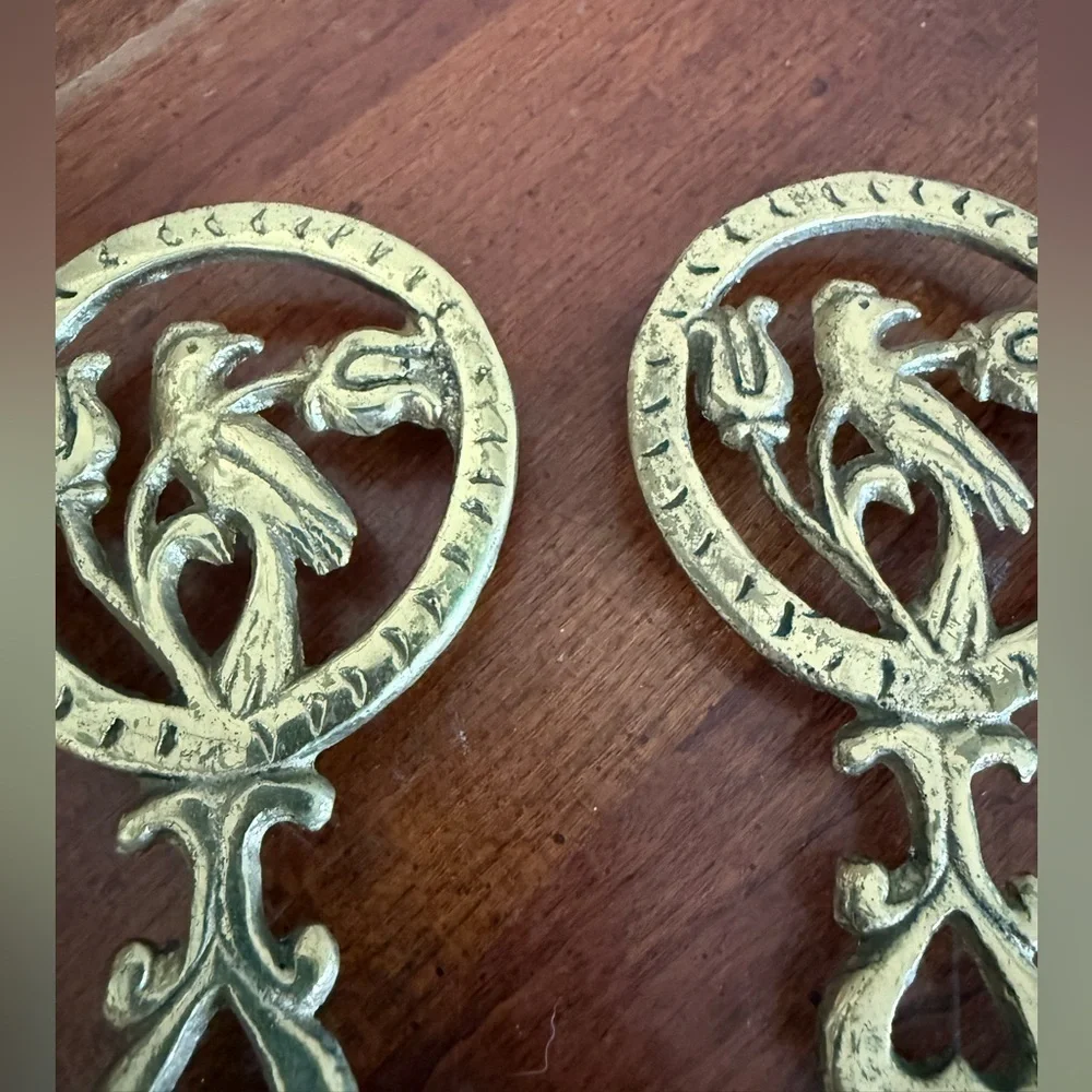 Vintage Gold Trivets Floral Bird Heart Cottagecore Country